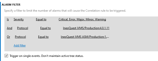 Alarm filter configuration