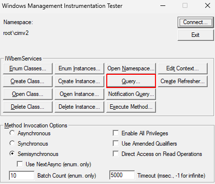 WBEMTEST Query Button