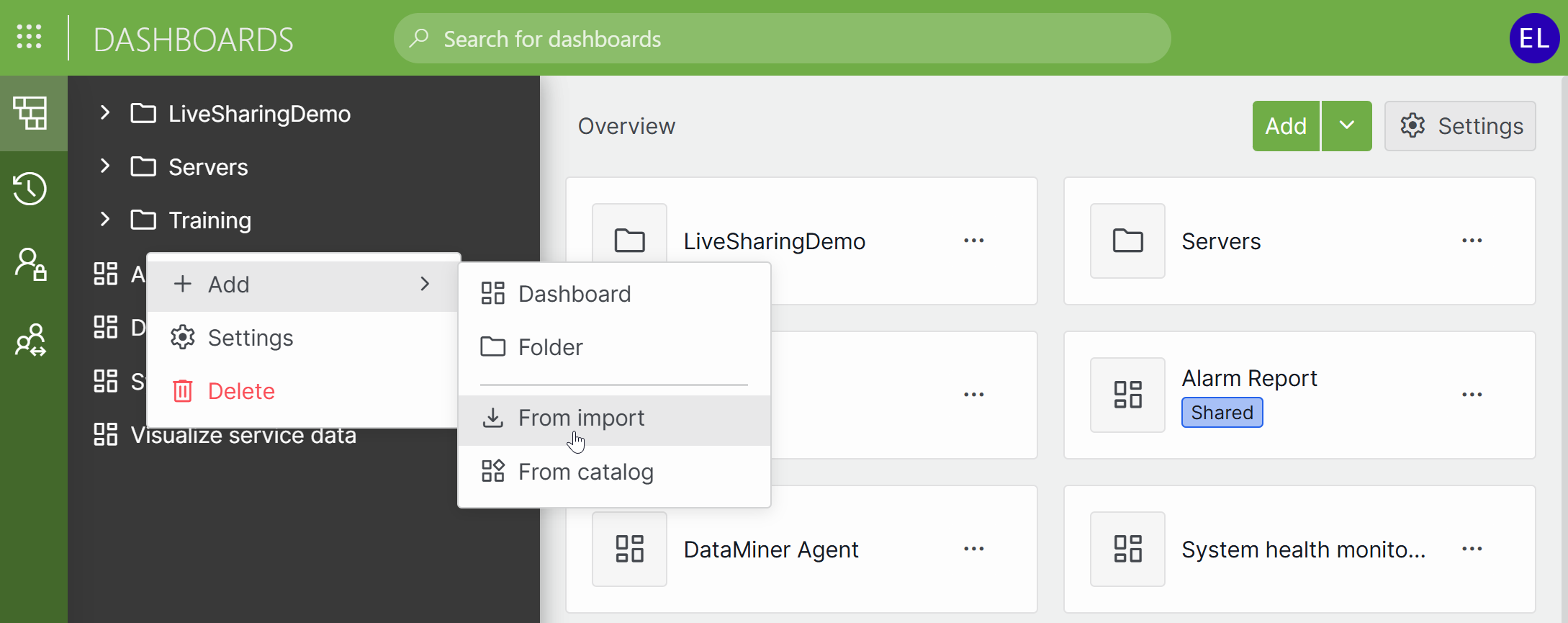 Add dashboard from import (navigation pane)
