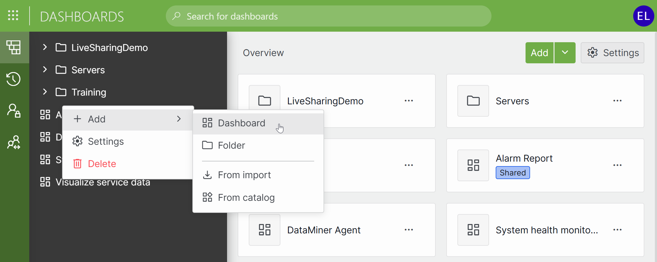 Add dashboard to folder