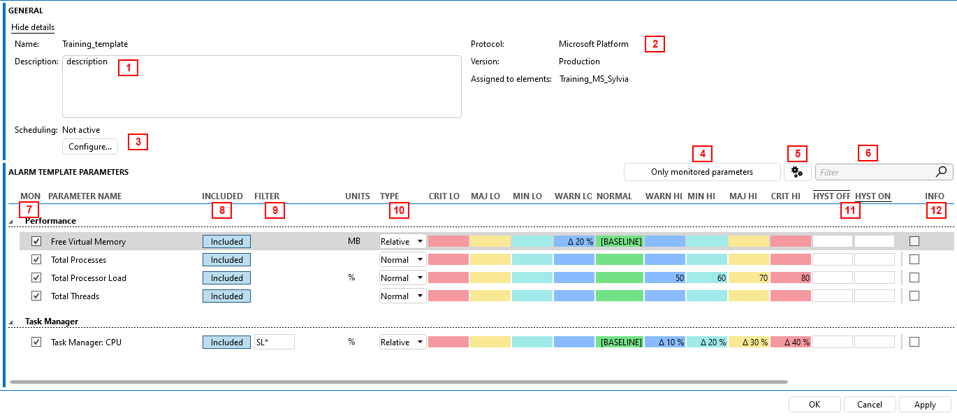 Alarm template editor
