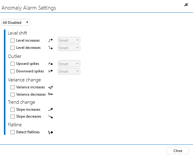 Configure alarm monitoring of level increases using relative thresholds