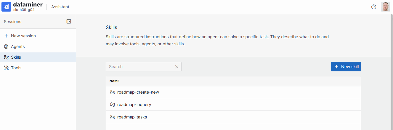 Skills page in the Assistant app
