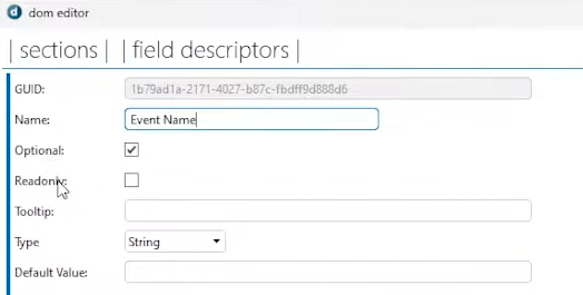 Dom Editor Event Name Field