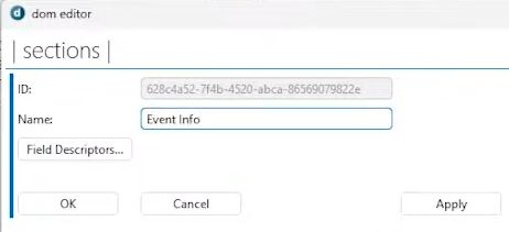 Dom Editor Event Info Section