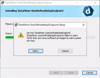 Installer permissions-related error dialog