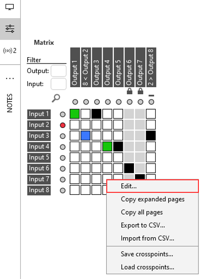 Edit matrix layout