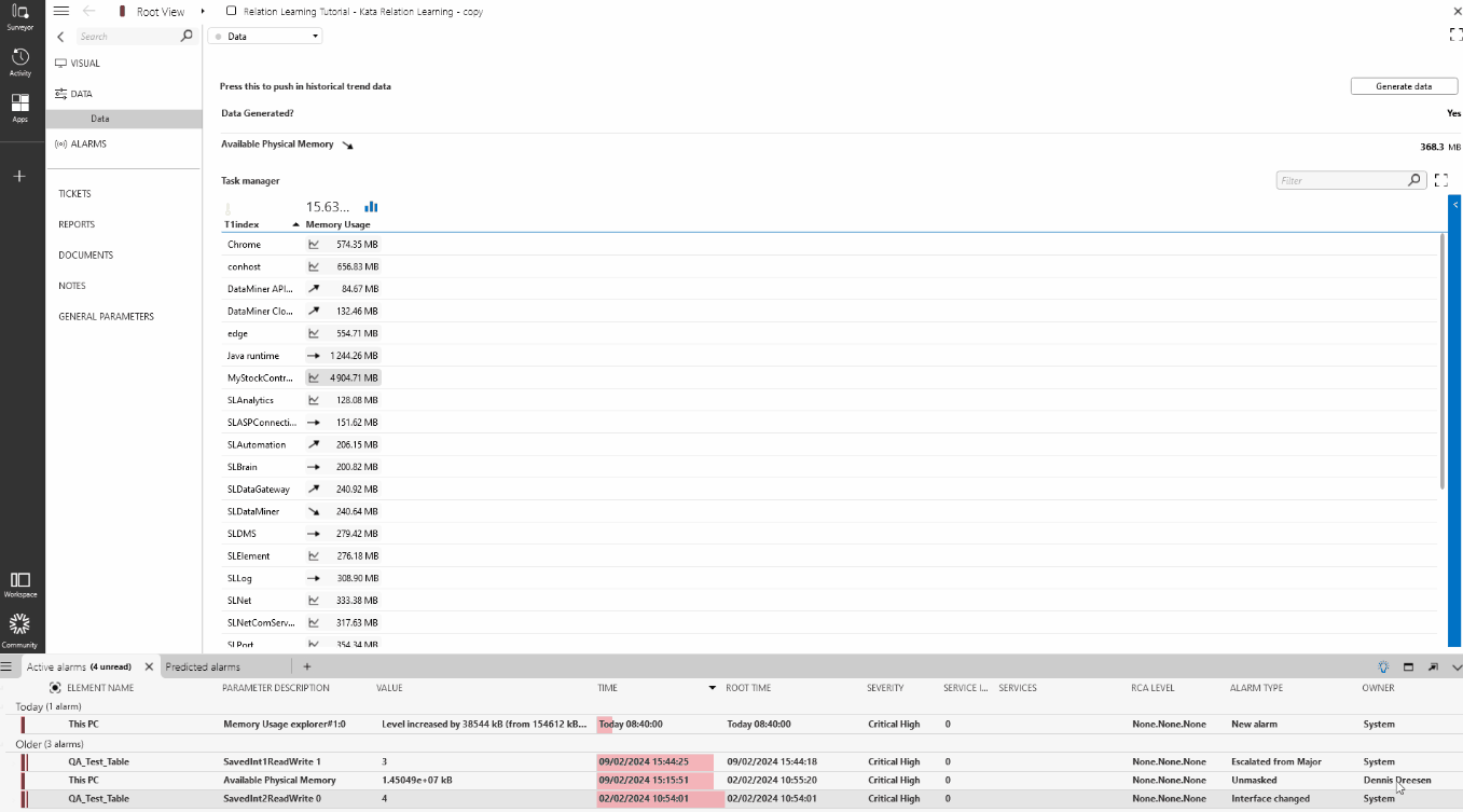 Available physical memory: investigate the proactive alarm (as in DataMiner Version 10.4.0)