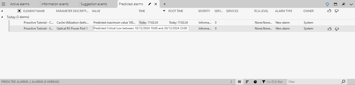 Predicted critical low alarm on Optical RX Power Port 1