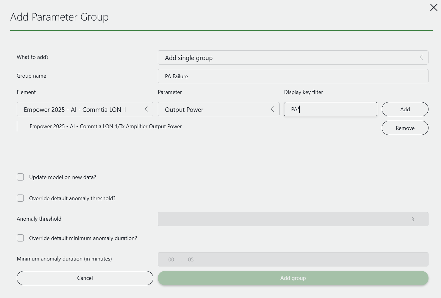 Adding a single group
