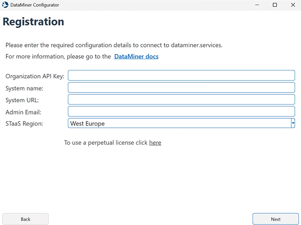 Registration details when STaaS was selected