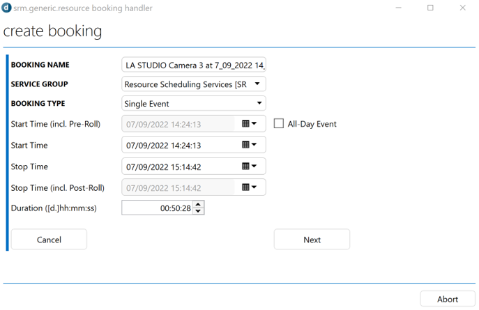 Step 1 of the resource scheduling wizard