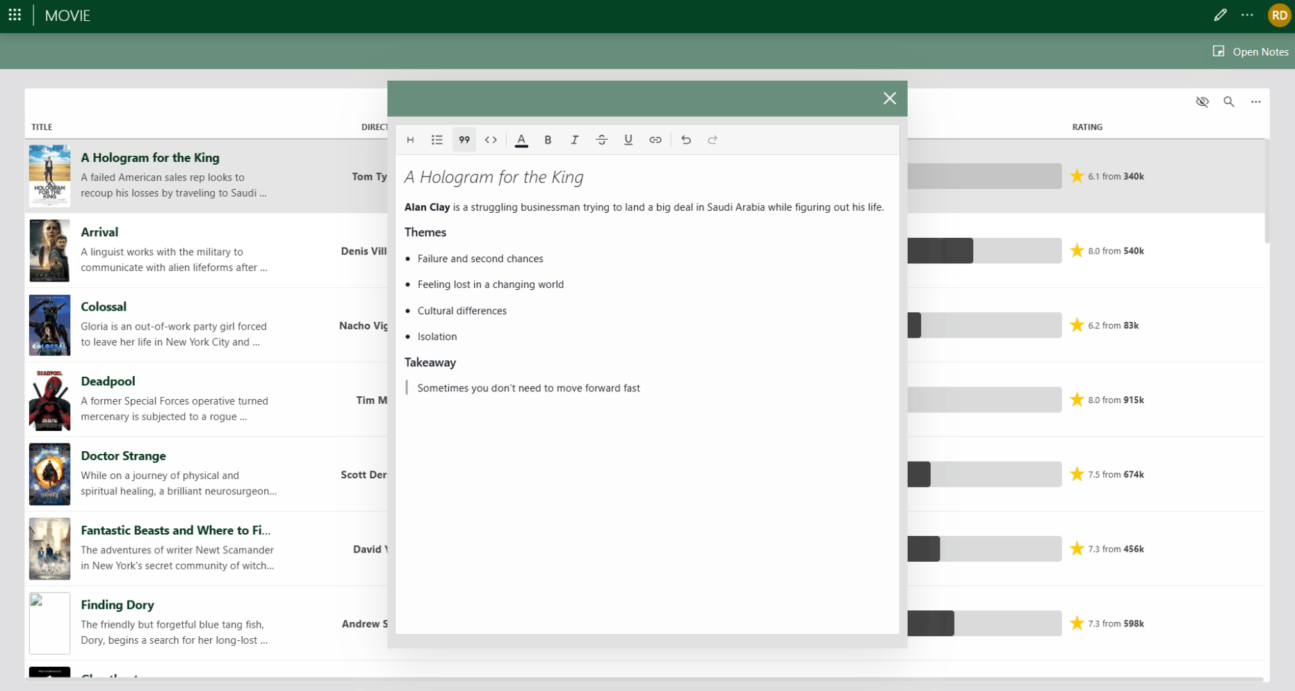 Example of rich text input component