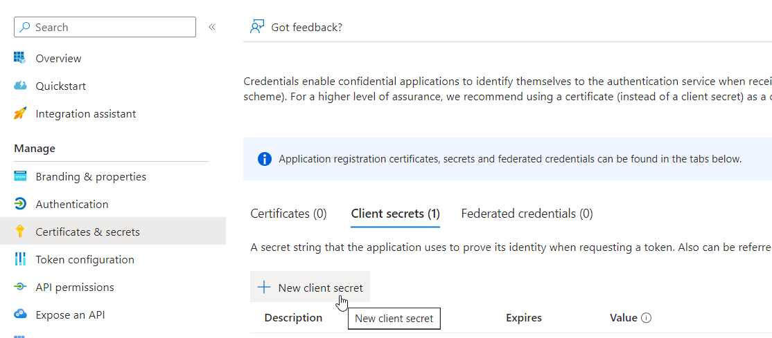 New client secret