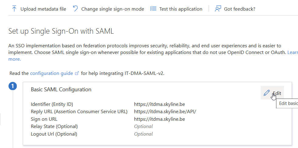 Editing the basic SAML configuration