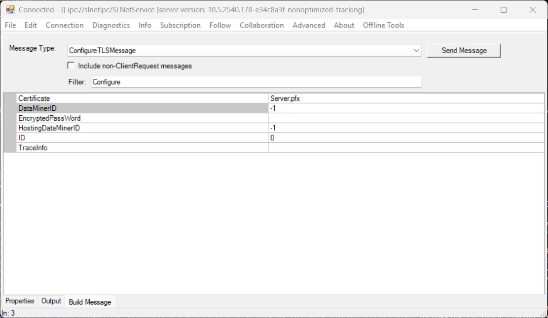 SLNetClientTest tool Output tab