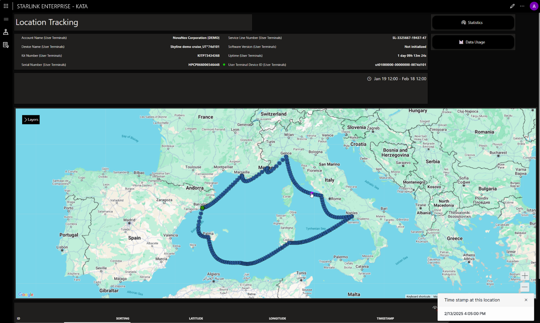 Starlink location history in DataMiner