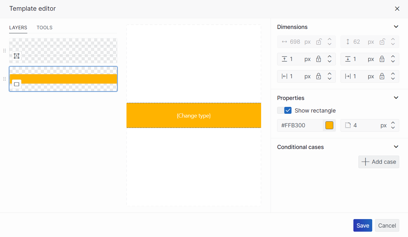 Rectangle layer in the template editor