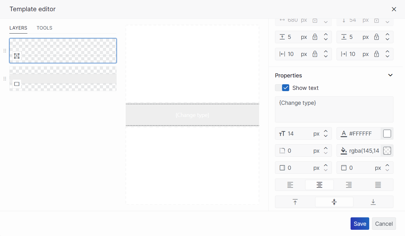 Text layer in the template editor