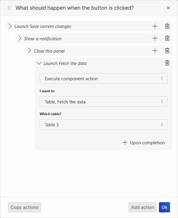 Actions configured on the "Save" button