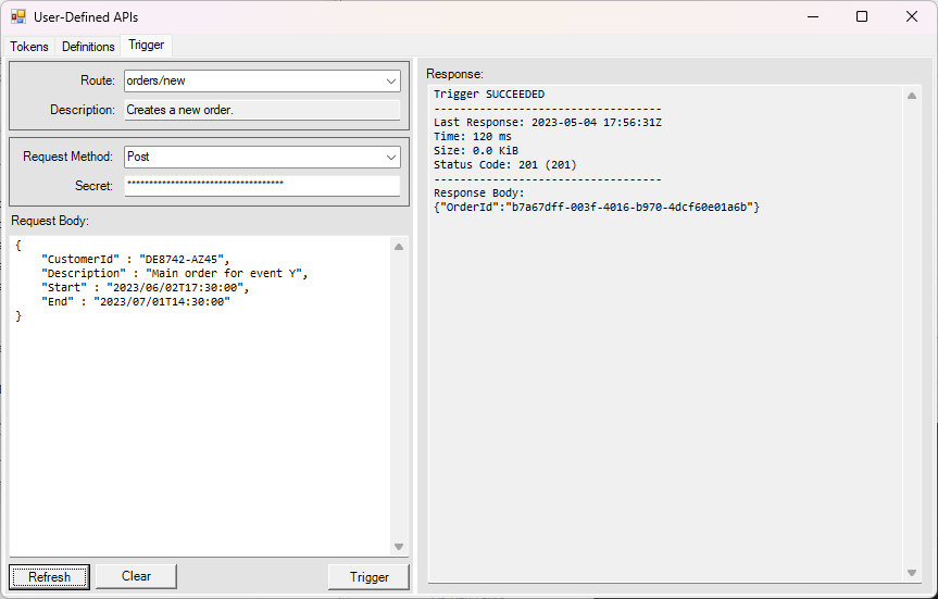 Client Test Tool Trigger Screenshot