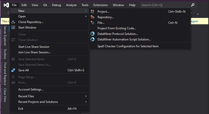 DataMiner Automation Script Solution in Visual Studio 2019