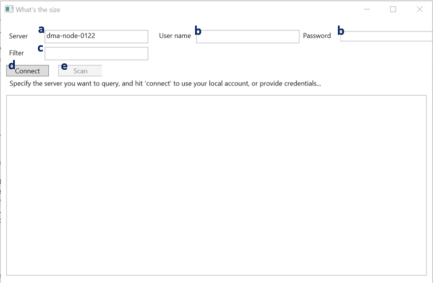 DataMiner Size tool: Initial window to start scanning
