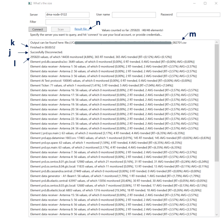 DataMiner Size Tool: After the scan