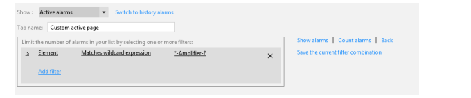 Example of alarm filter with wildcard