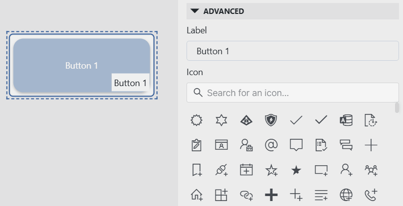 Customizing a button component by adding a label and icon