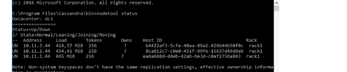 Example of the nodetool status resuls