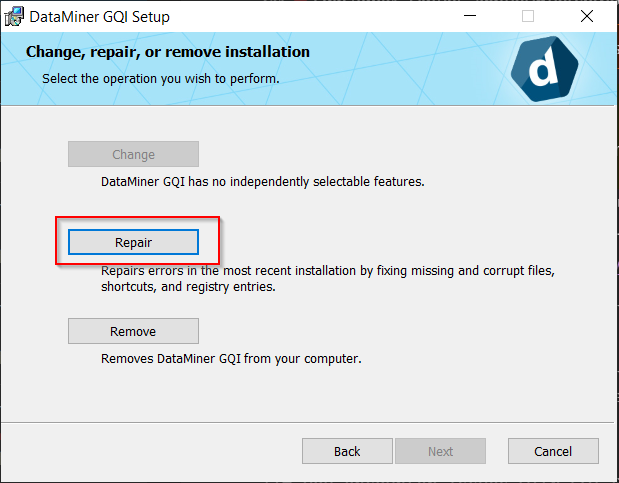 GQI installer repair mode