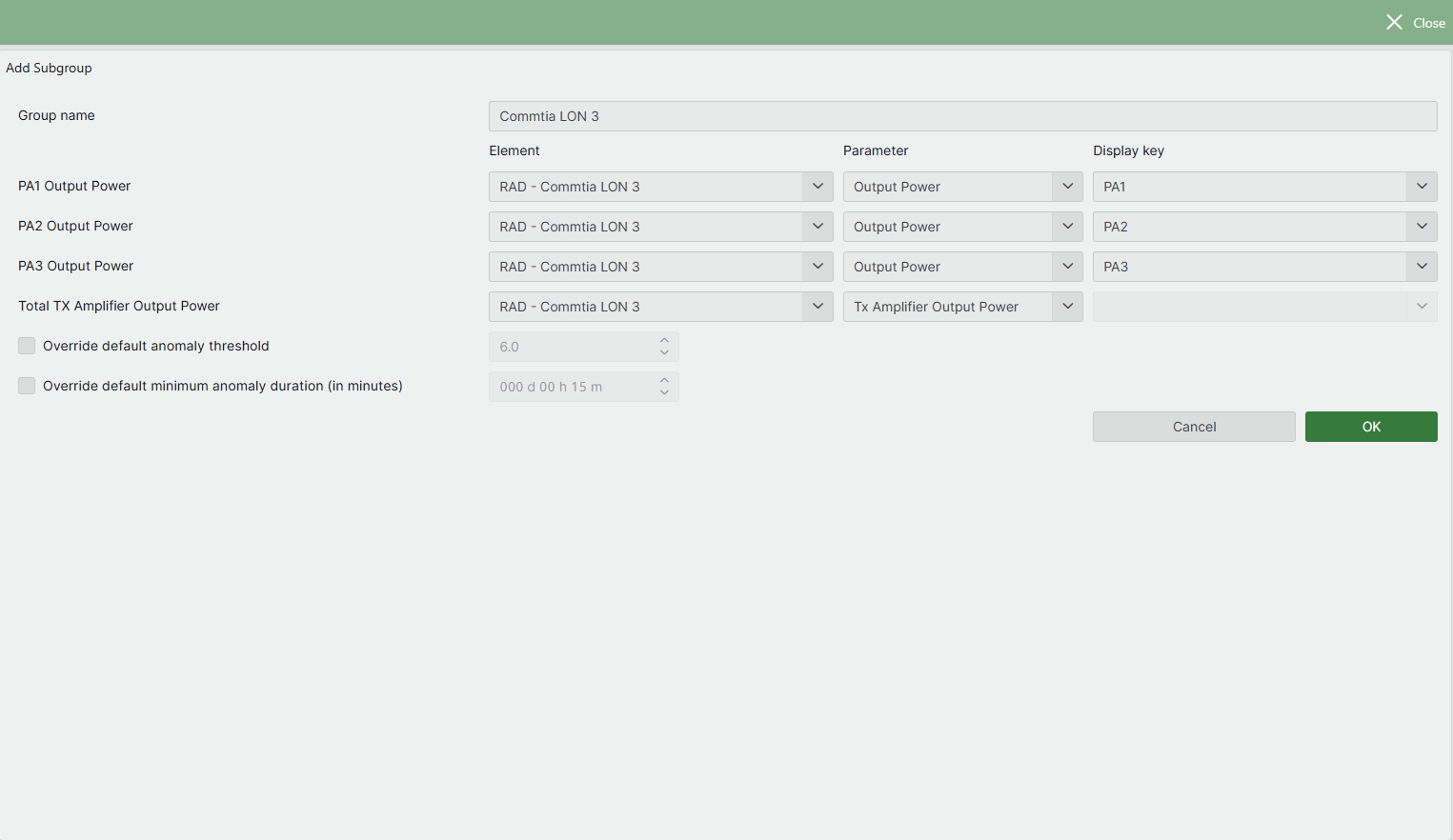 Configure the first subgroup
