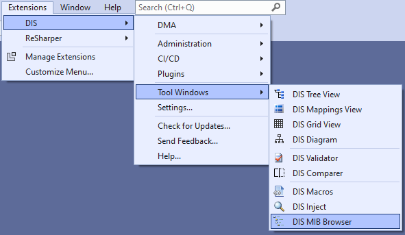 Visual Studio Menu - DIS - MIB Browser