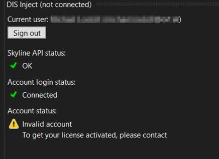 DIS status information showing the account status as "Invalid account"