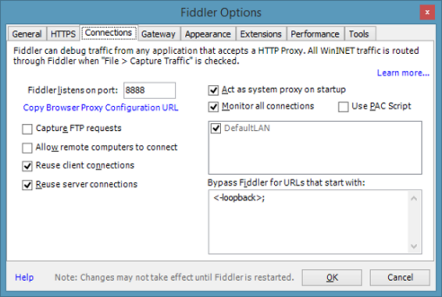 Fiddler Options Window