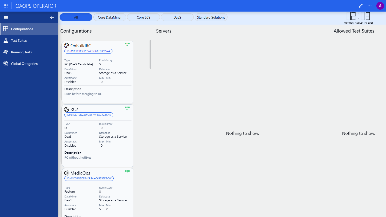 QAOps Operator Configurations page