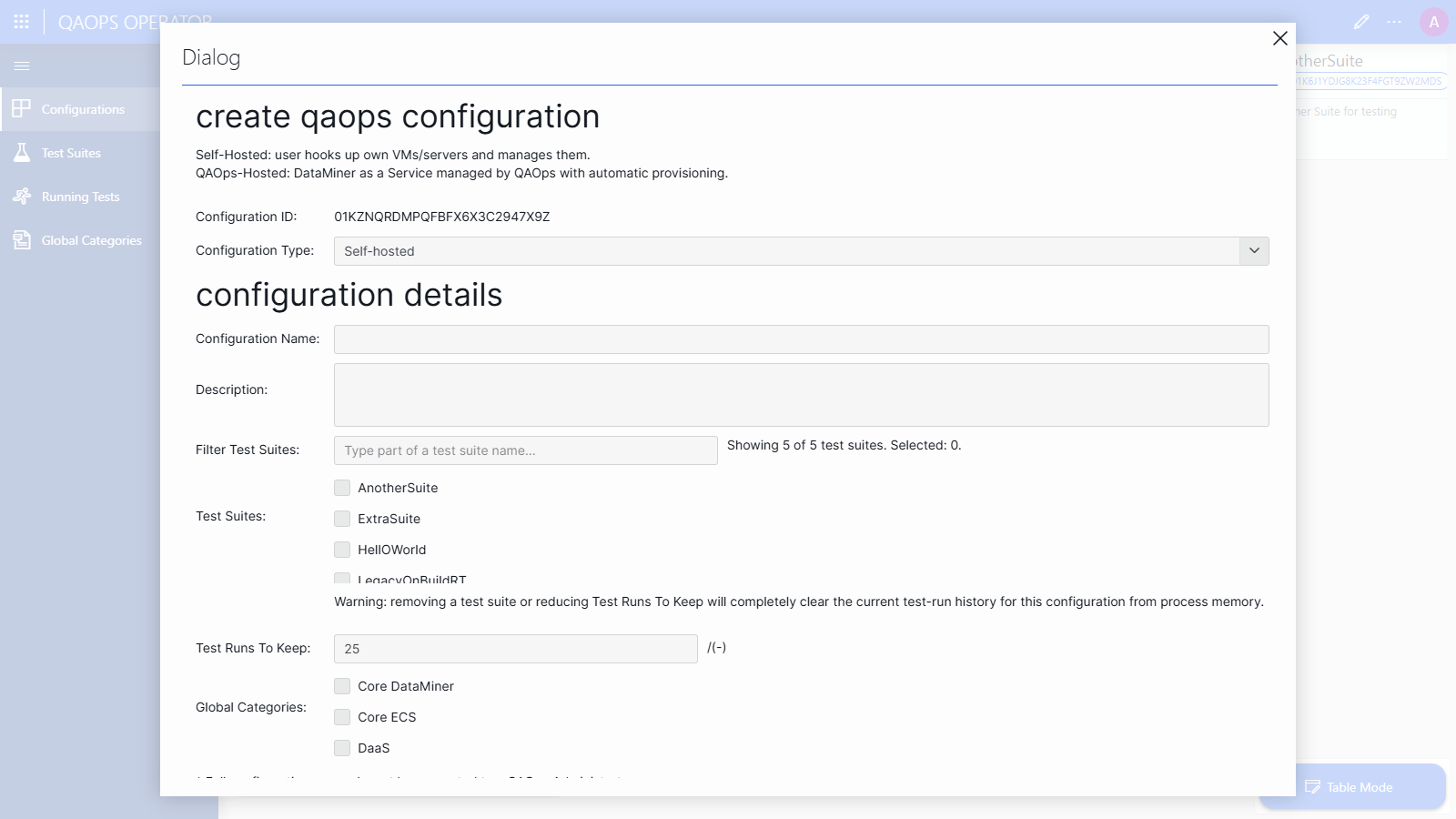 Create Configuration dialog