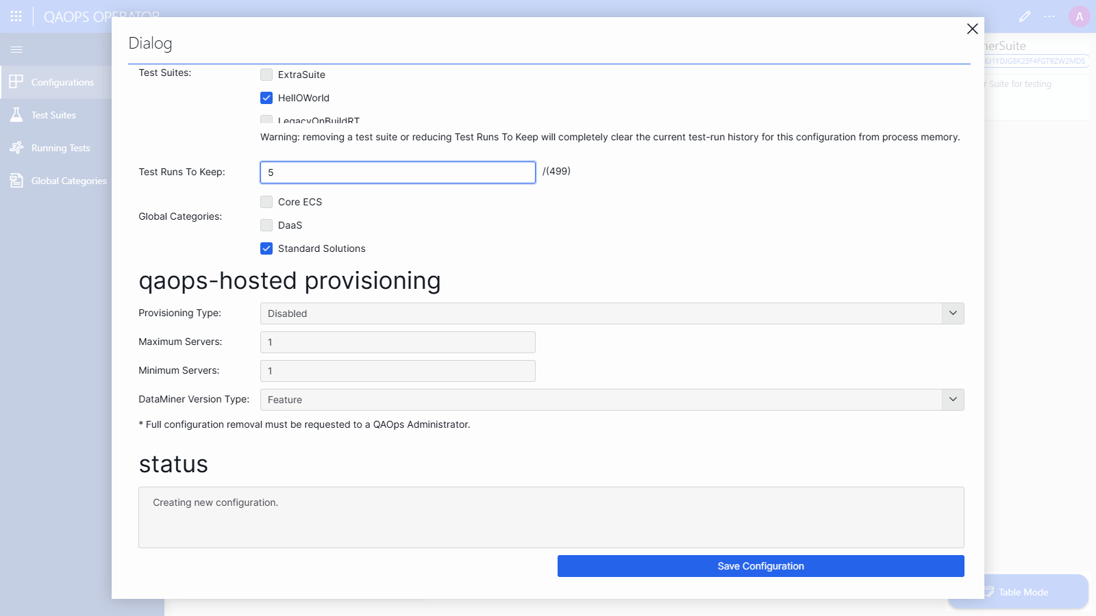 QAOps-hosted provisioning section