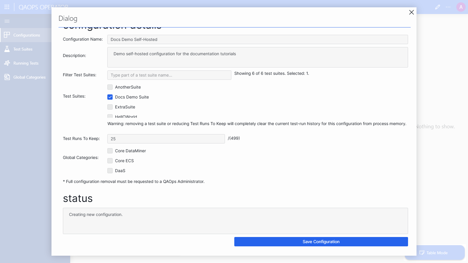 Saving the self-hosted configuration