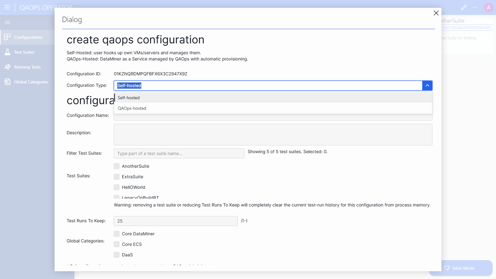 Configuration Type dropdown