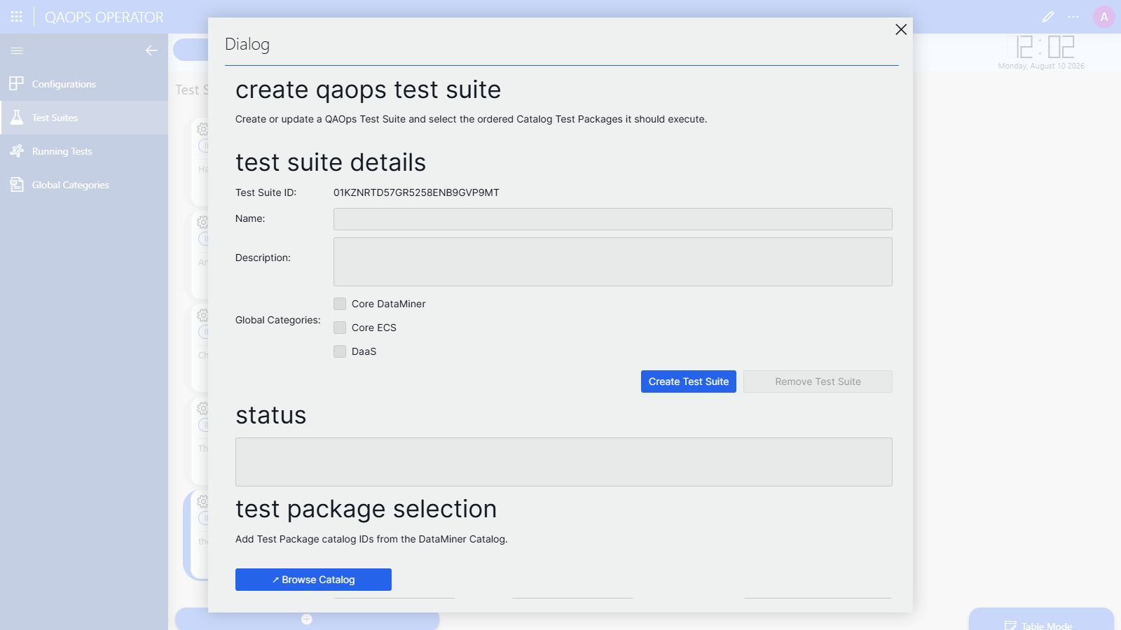 Create Test Suite dialog