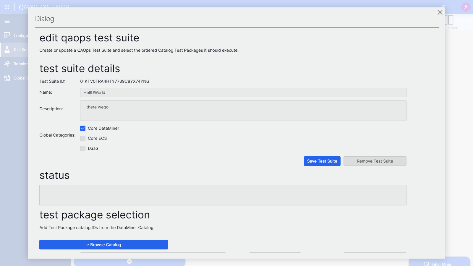 Edit Test Suite dialog
