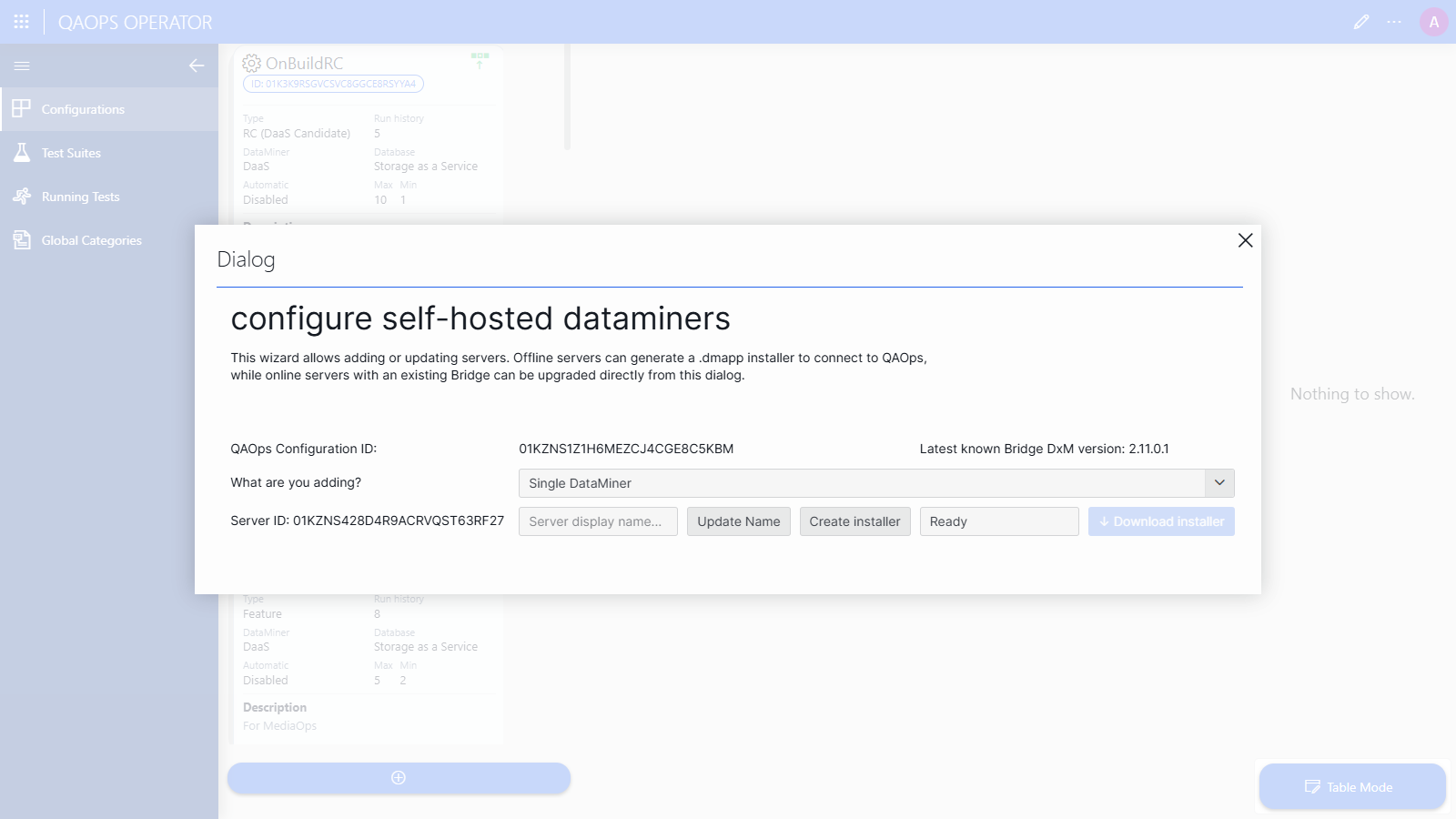 Configure Self-Hosted DataMiners wizard