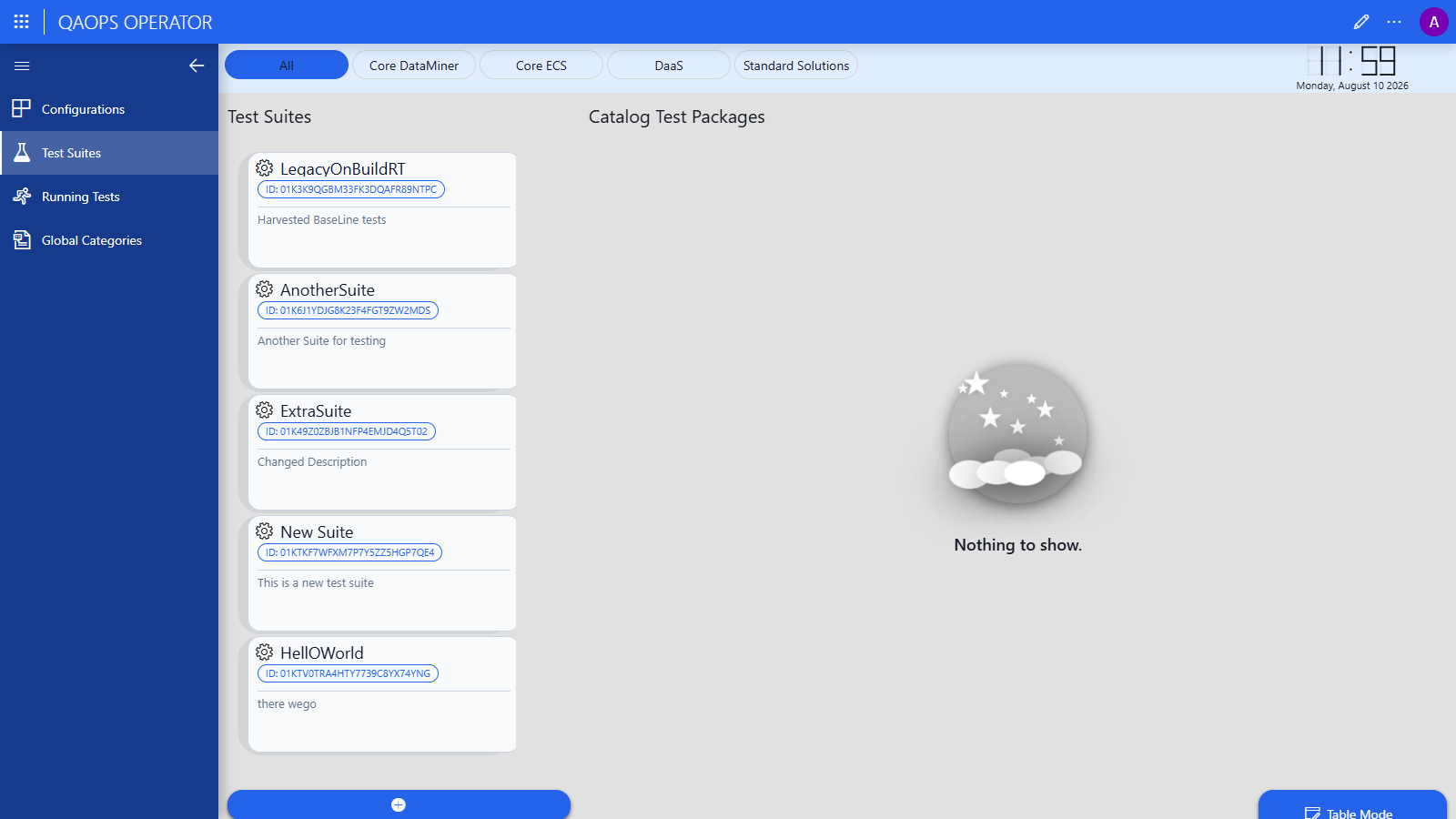 Test Suites page