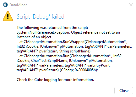 Script debug failed