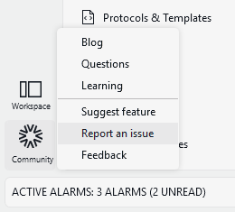 Community menu in DataMiner Cube