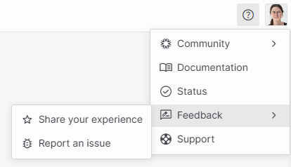 Feedback option in the web apps help menu