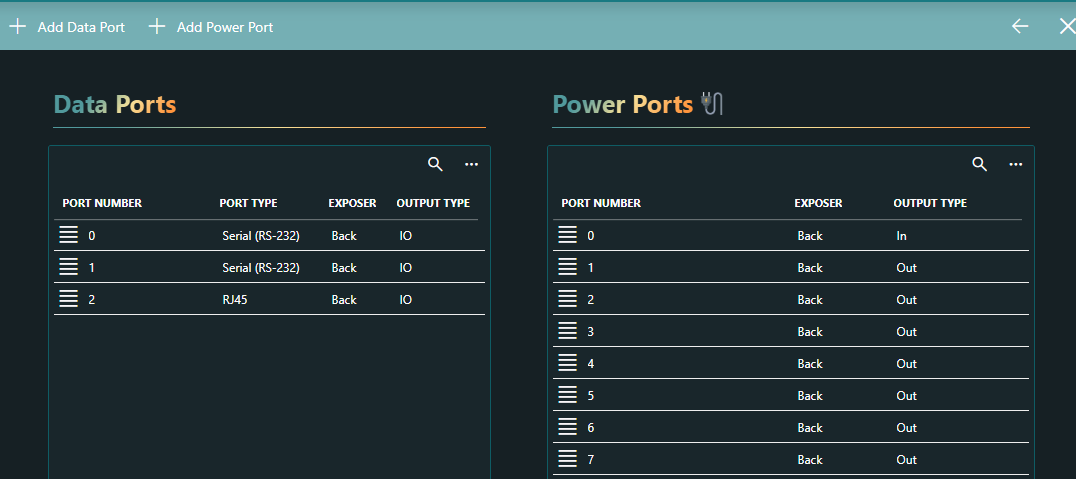 Asset class ports pane