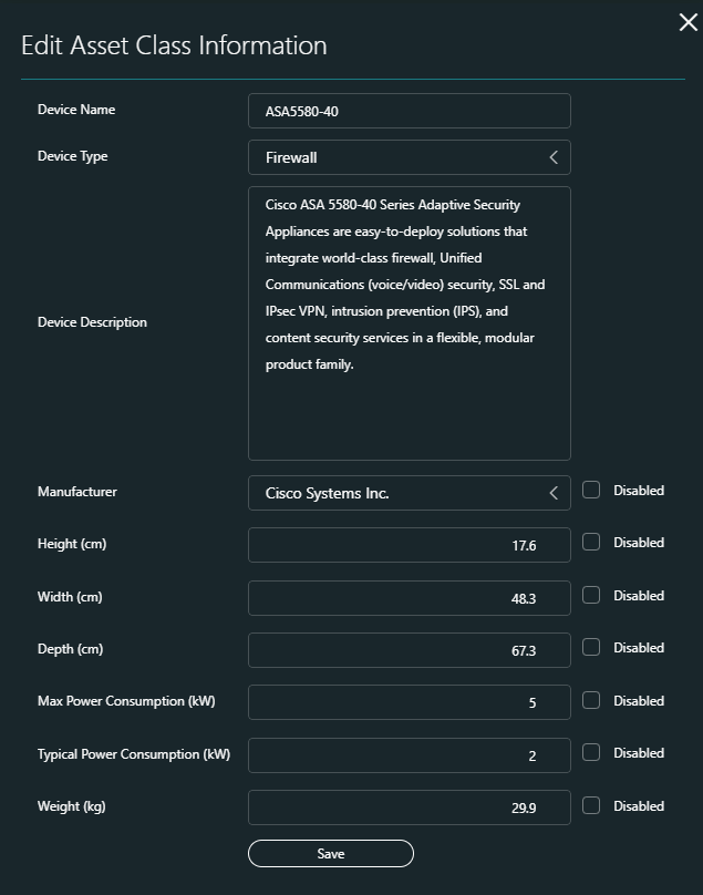 Asset class information wizard